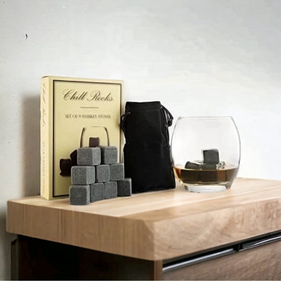 NIB QUISEEN Chill ROCKS Set of 9 Grey Beverage Chilling Stones WHISKEY Stones - Picture 2 of 4